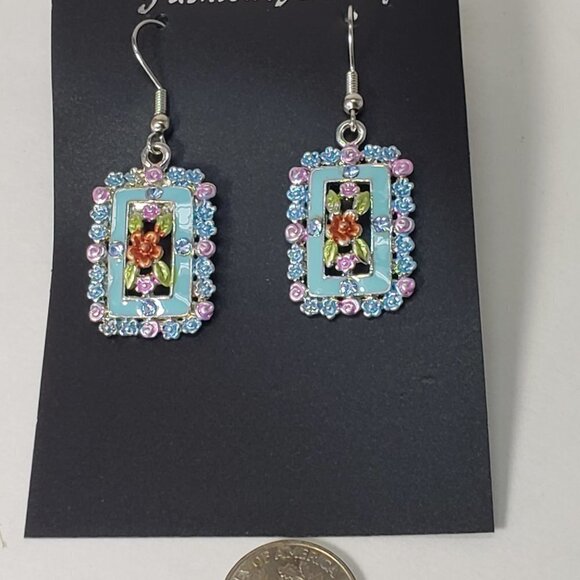 Multicolor Crystal Floral Drop Earrings – Silver-Tone Elegance Statement Jewelry - Picture 6 of 7